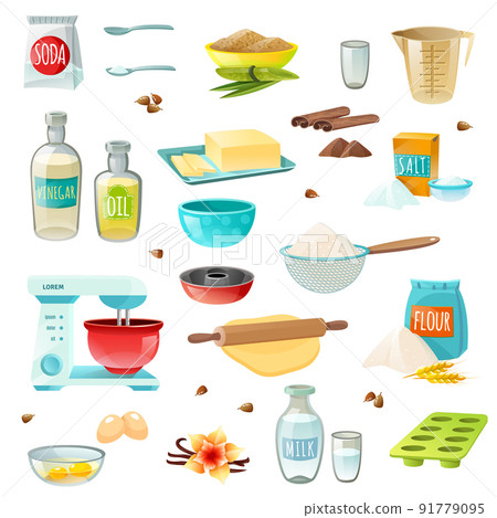 Baking Ingredients Colored Icons 91779095