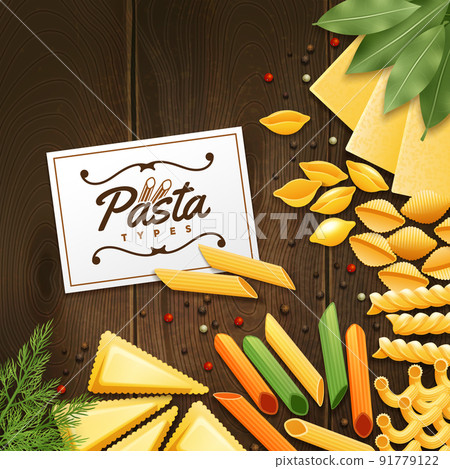 Background With Different Kinds Of Pasta 91779122