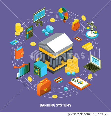 Banking Systems Isometric Round Composition Banking Systems Isometric Round Composition 91779176