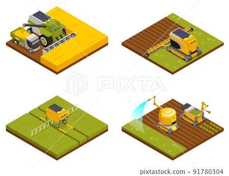 Agricultural Robots Isometric Concept Agricultural Robots Isometric Concept 91780304