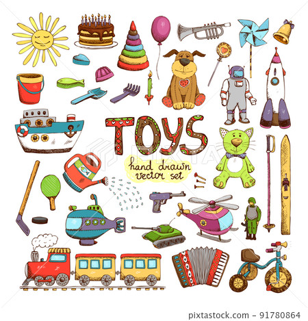 hand drawn colored toys 91780864