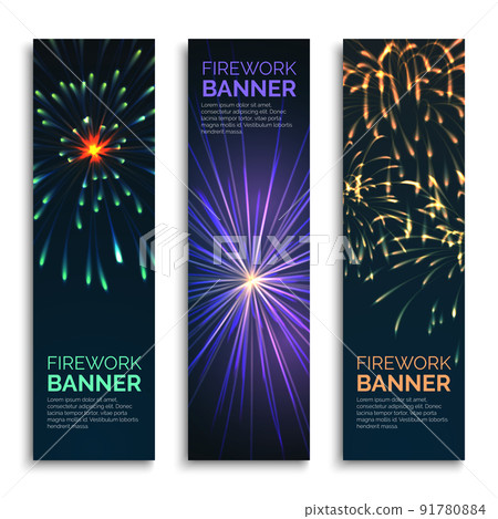 Fireworks vertical banners vector set Fireworks vertical banners vector set 91780884