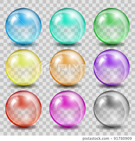 Abstract glass color spheres on transparent background 91780909