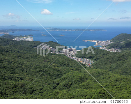 Aerial view of the East China Sea from the sky above Inasayama Observatory Park Aerial view of the East China Sea from the sky above Inasayama Observatory Park 91780953