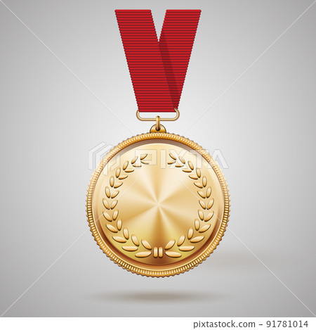 Vector gold medal on red ribbon 91781014