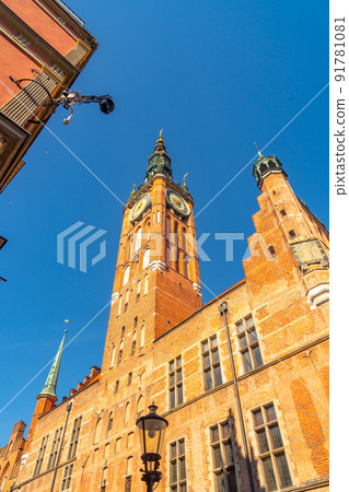 Red brick church tower in the center of the city of Gdansk Red brick church tower in the center of the city of Gdansk 91781081