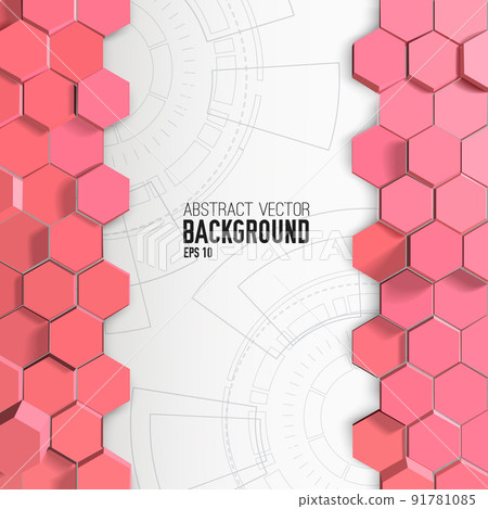 Pink Hexagons Background With Engineering Drawings Pink Hexagons Background With Engineering Drawings 91781085