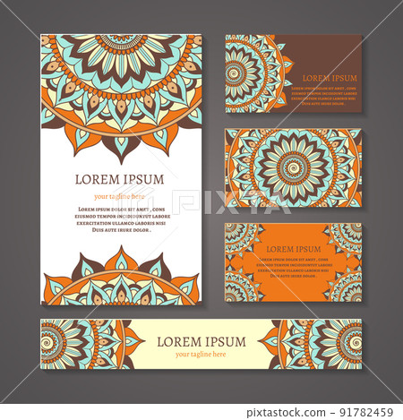 Banners and business cards with arabic or indian round pattern 91782459