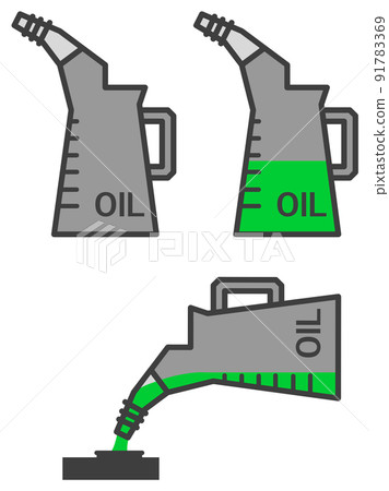 Illustration of putting lubricating oil in an oil jug and changing the oil 91783369