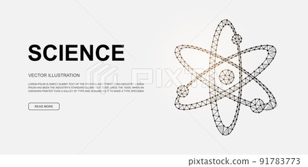 Atom 3d low poly symbol for landing page template. Atomic neutron design illustration. Polygonal Molecule illustration for homepage design, adv page 91783773