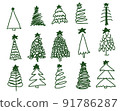Set of green christmas tree on white. Hand drawn line art. 91786287