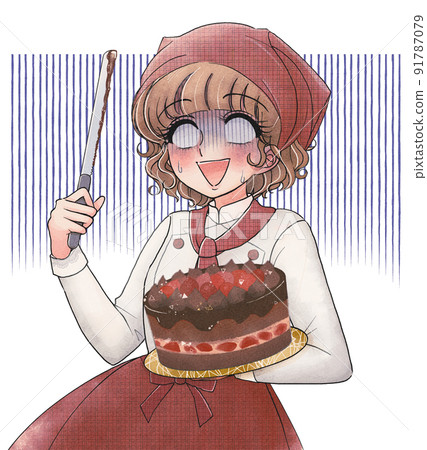 女孩卡通風格插圖素材·不會切蛋糕的女孩 女孩卡通風格插圖素材·不會切蛋糕的女孩 91787079