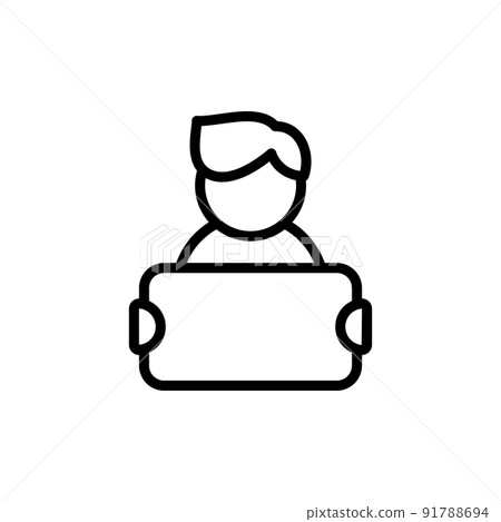 protester man with poster vector monoline icon isolated on white. Perfect outline symbol public demonstration strike. protest activist insurrection design element with editable Stroke line 91788694