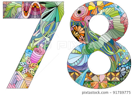 78 number vintage font. Engraving design. Vector illustration. 91789775