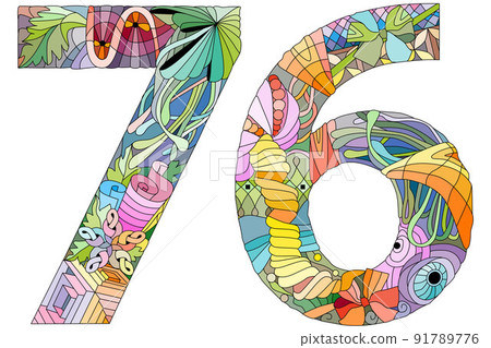 76 number vintage font. Engraving design. Vector illustration. 76 number vintage font. Engraving design. Vector illustration. 91789776