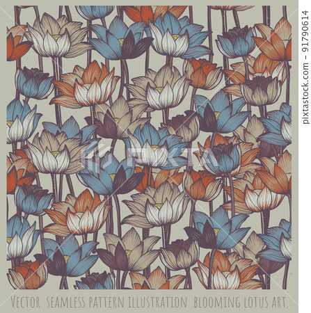 Vector seamless pattern illustration blooming lotus art Vector seamless pattern illustration blooming lotus art 91790614