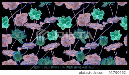 Vector  seamless pattern illustration  blooming lotus art 91790662