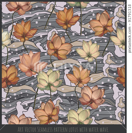 Art Vector Seamless pattern lotus with water wave 91791318