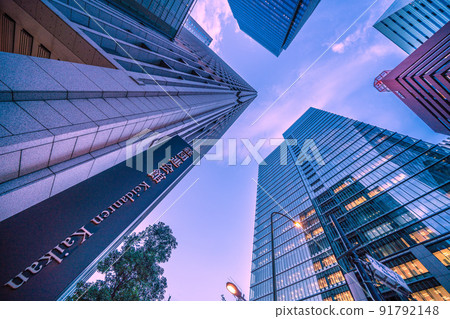 View of Keidanren Kaikan and office buildings in Otemachi from 1-chome, Tokyo, Japan = July 8 91792148