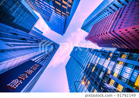 View of Keidanren Kaikan and office buildings in Otemachi from 1-chome, Tokyo, Japan = July 8 91792149