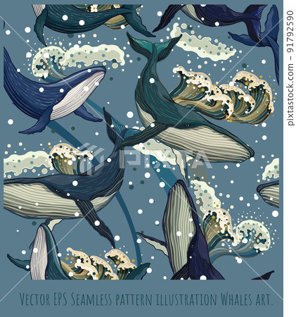 Seamless pattern illustration hand drawn whales. Seamless pattern illustration hand drawn whales. 91792590