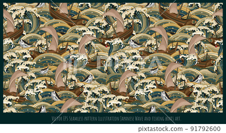 Seamless pattern illustration japanese old style wave art. Seamless pattern illustration japanese old style wave art. 91792600