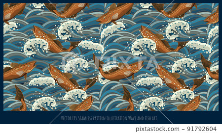 Seamless pattern illustration japanese old style wave art. 91792604