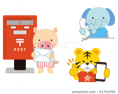 小豬發送字母大像用智能手機打電話給老虎 91792998