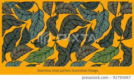 Seamless pattern lined illustration hand drawn art of foliages. Seamless pattern lined illustration hand drawn art of foliages. 91793067