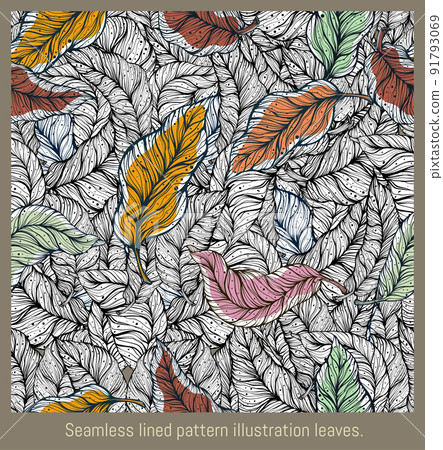 Seamless pattern lined illustration hand drawn art of foliages. Seamless pattern lined illustration hand drawn art of foliages. 91793069