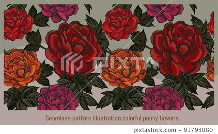 Seamless pattern art of blooming peony flowers. Seamless pattern art of blooming peony flowers. 91793080