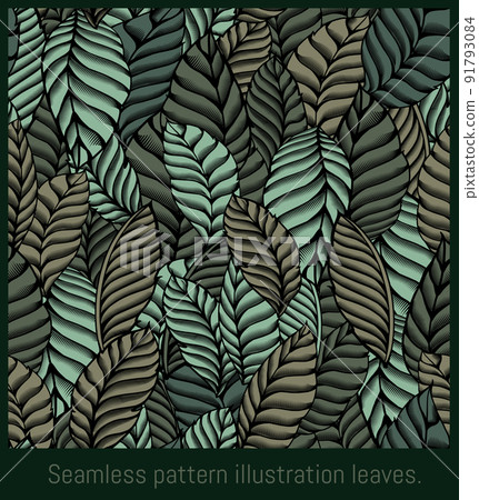 Seamless pattern lined illustration hand drawn art of foliages. Seamless pattern lined illustration hand drawn art of foliages. 91793084