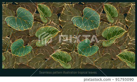 Seamless pattern illustration hand drawn art of caladium foliages. Seamless pattern illustration hand drawn art of caladium foliages. 91793090