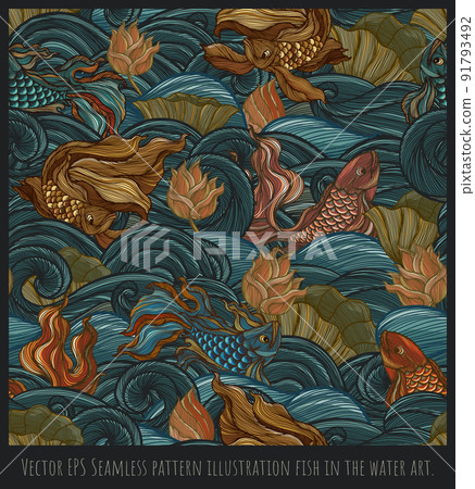 Seamless pattern illustration fighting fish in the water art. Seamless pattern illustration fighting fish in the water art. 91793492