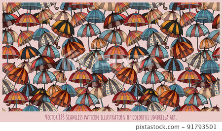Seamless pattern illustration of colorful umbrella. 91793501