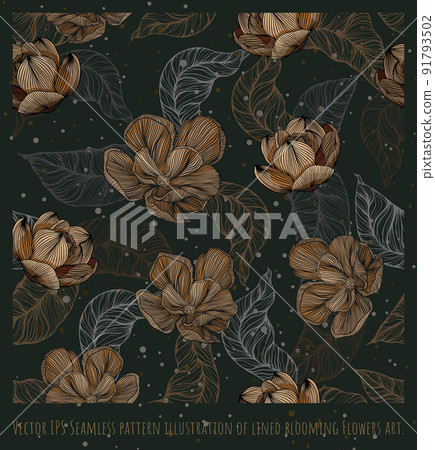 Seamless pattern lined blooming Flowers art. Seamless pattern lined blooming Flowers art. 91793502