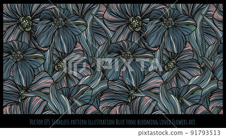 Seamless pattern Blue tone blooming lined Flowers art Seamless pattern Blue tone blooming lined Flowers art 91793513