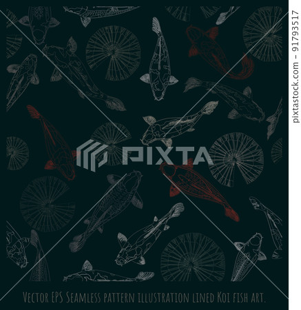 Seamless pattern illustration lined Koi fish art. 91793517