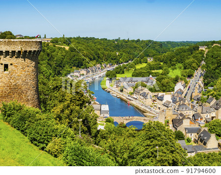 Stunning view of Dinan, picturesque medieval village crossed by River Rance, Cotes d'Armor department, Brittany, France Stunning view of Dinan, picturesque medieval village crossed by River Rance, Cotes d'Armor department, Brittany, France 91794600