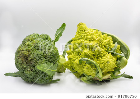 Romanesco broccoli or Roman cauliflower closeup 91796750