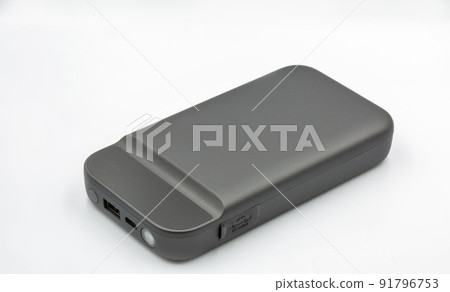 Portable car jump starter closeup on white 91796753