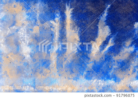 Unusual arrangement of clouds in sky. White puffy clouds in form of rays spread out from horizon. Birds flying in blue sky. Natural background. Daytime. Heavenly landscape. Digital watercolor painting Unusual arrangement of clouds in sky. White puffy clouds in form of rays spread out from horizon. Birds flying in blue sky. Natural background. Daytime. Heavenly landscape. Digital watercolor painting 91796875