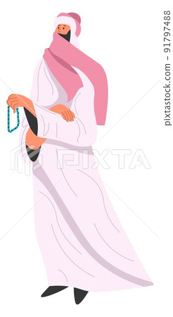 Arabic male character, man with rosary vector 91797488