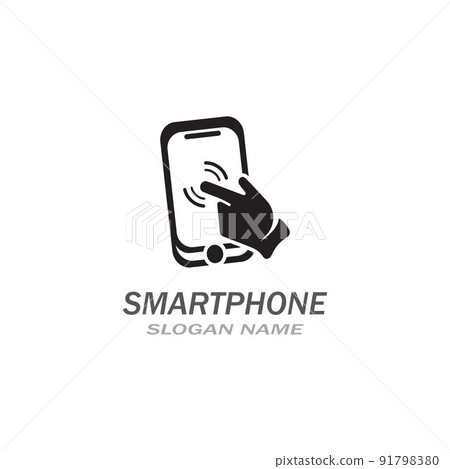 Hand touch smartphone icon on white background... - Stock Illustration ...
