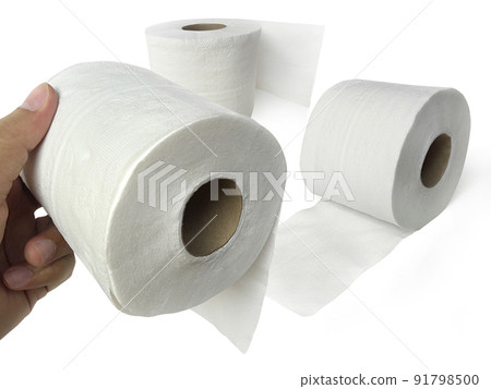 man holding paper tissue on white background, closeup 91798500