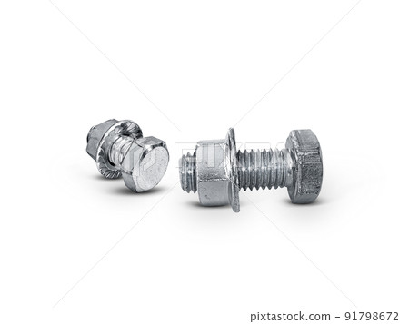 Nut and screw on hand on white background 91798672
