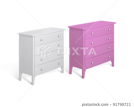 Modern wooden chest of drawers on white background 91798721