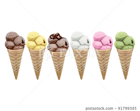 Ice cream in the cone on white background Ice cream in the cone on white background 91799385