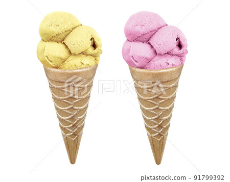 Ice cream in the cone on white background 91799392