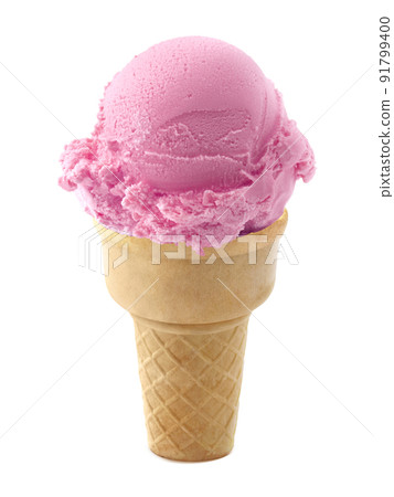 strawberry Ice cream in the cone on white background 91799400